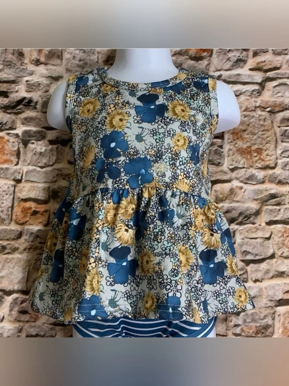 NEW Boutique Baby Girl's Blue Floral Peplum Outfit Set